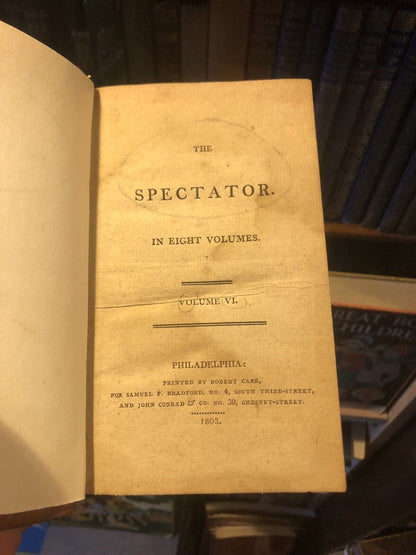 THE SPECTATOR Volume 6 : Lovely Leather Binding : Printed by Robert Carr 1803 :