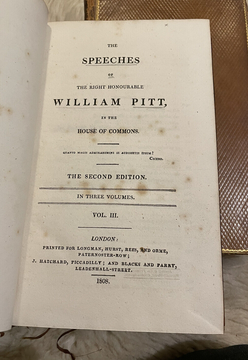 1808 The Speeches of William Pitt in the House of Commons (3 Vols) UK Politics