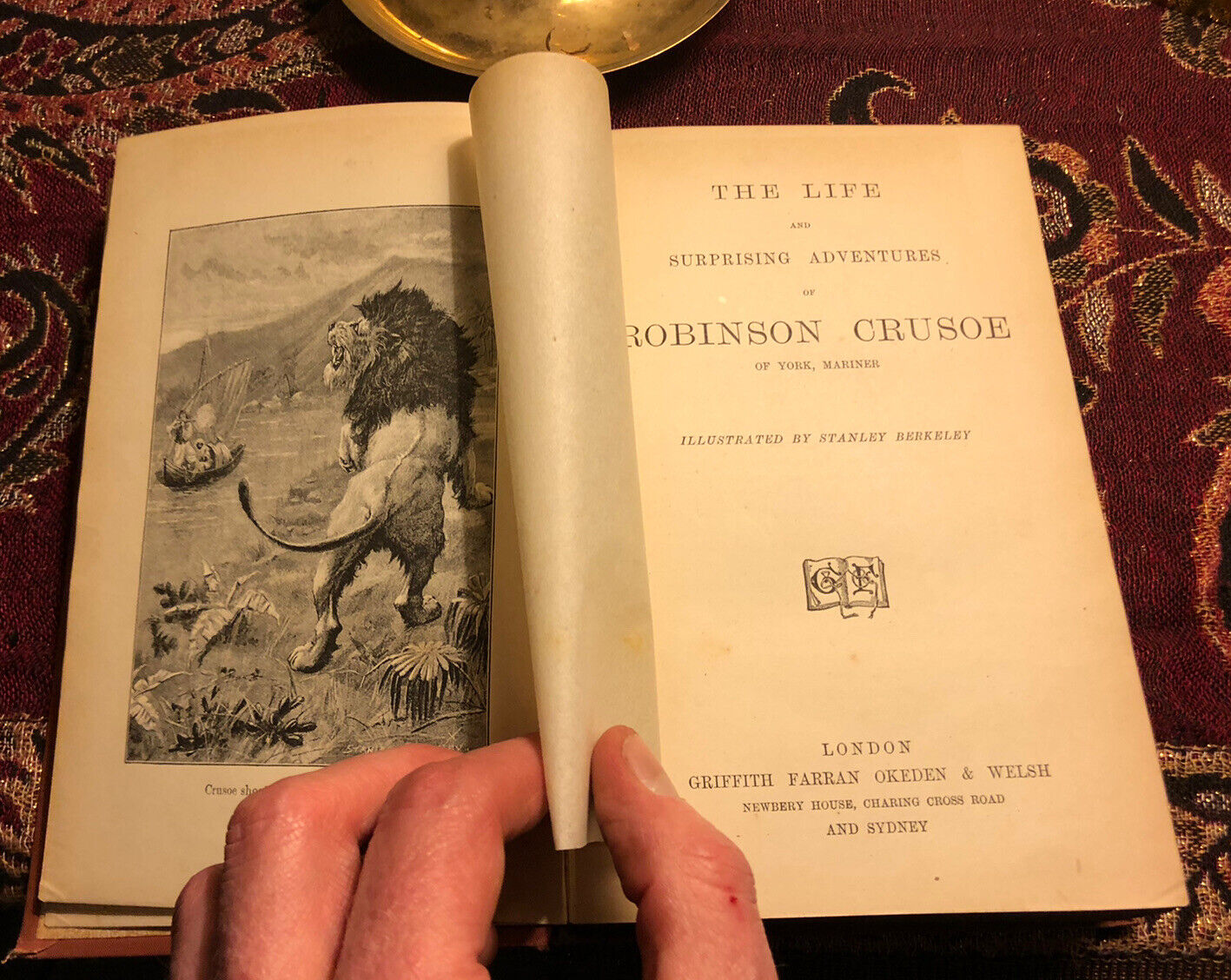 c1892 ROBINSON CRUSOE Daniel Defoe LOVELY DECORATIVE BINDING Illustrated VGC