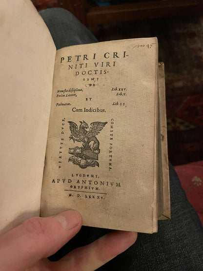 1585 De honesta disciplina : Petri Criniti Viri Doctissimi : Latin Vellum