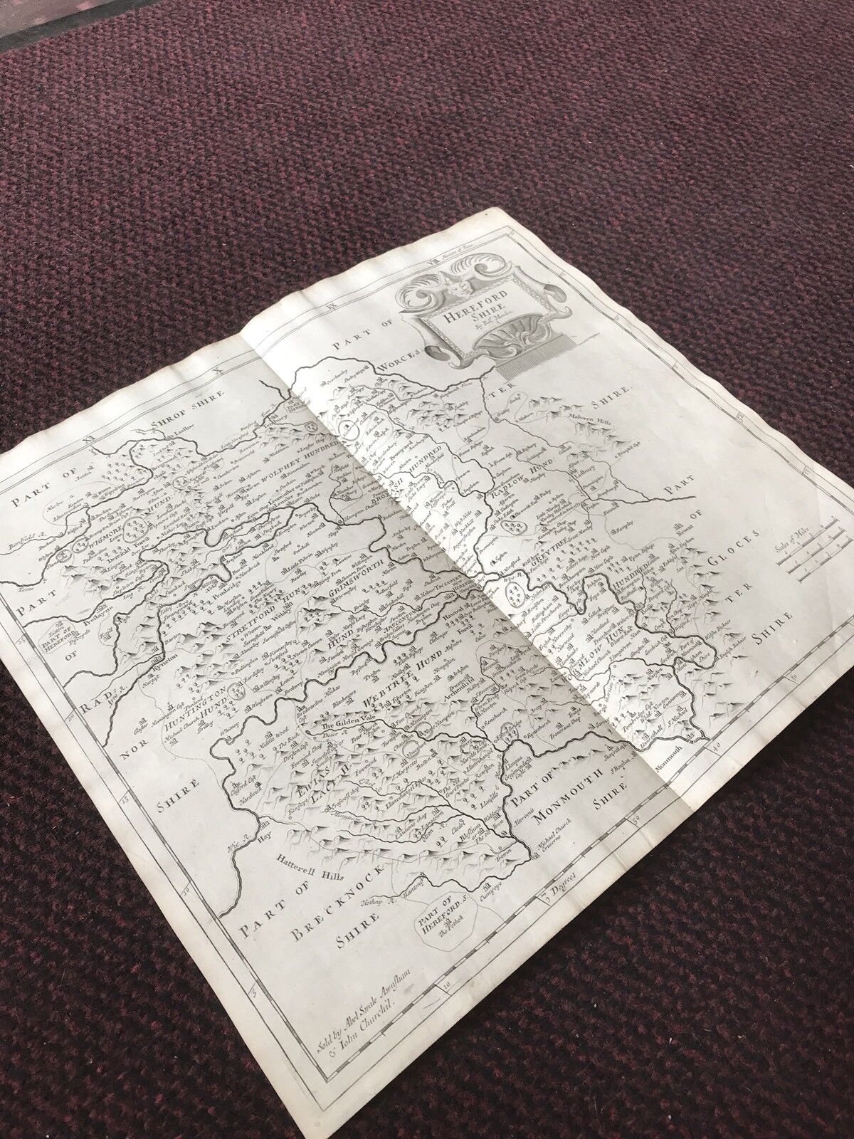 1695 COUNTY of HEREFORDSHIRE Original English Antique Map  Robert Morden RARE