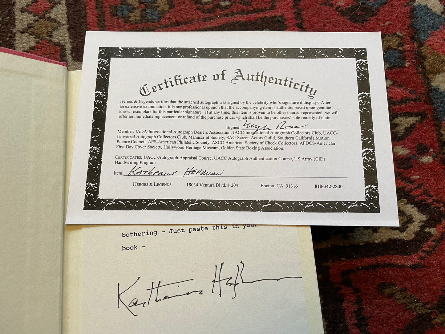 Katharine Hepburn SIGNED LETTER Hollywood Autobiography ME