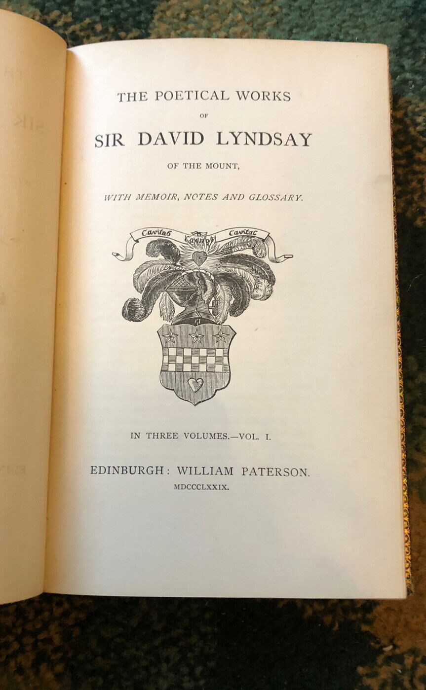 1879 POETICAL WORKS OF SIR DAVID LYNDSAY 3 Fine Bindings : Renaissance Poetry