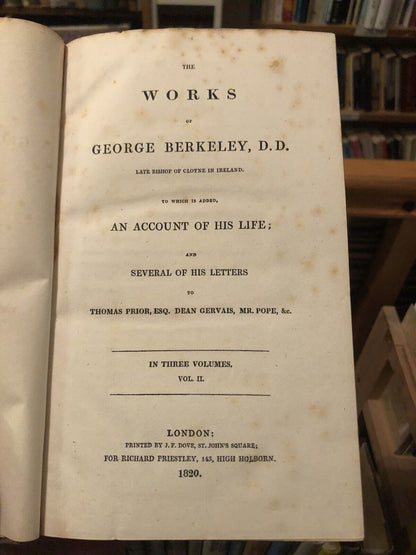 1820 Works of George Berkeley - Bishop of Cloyne in Ireland (3 Vols) Philosophy