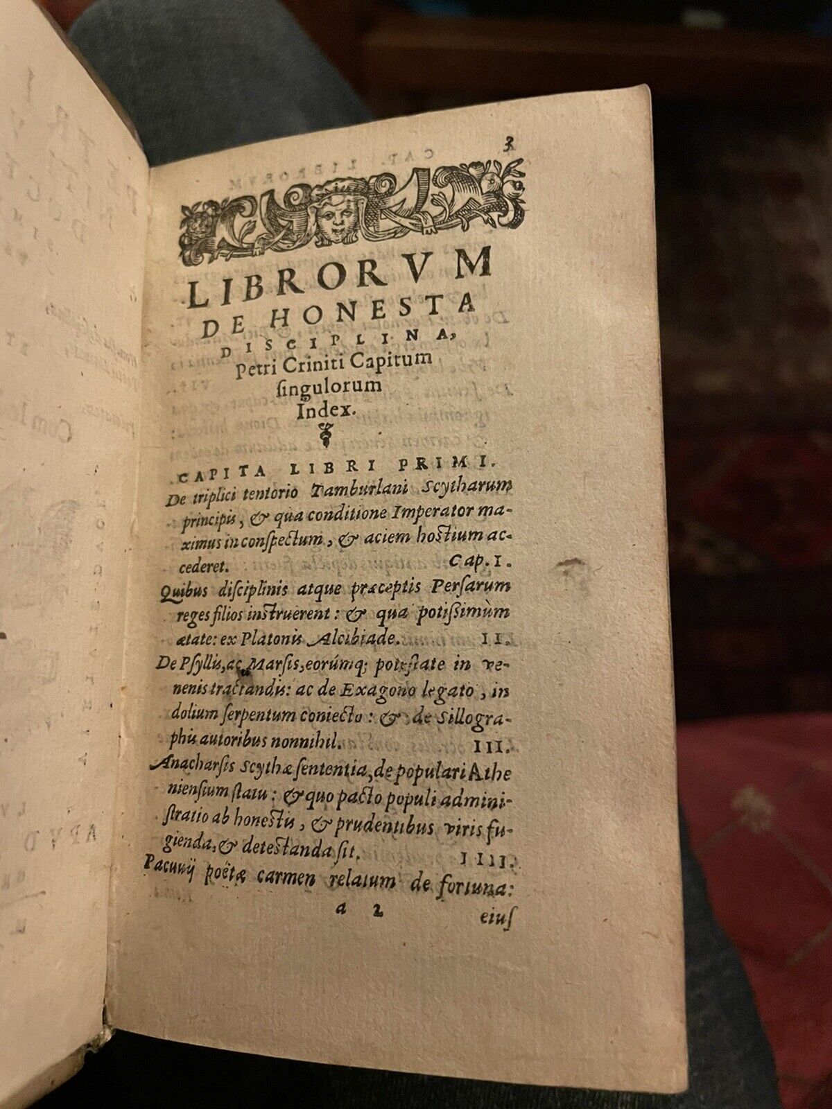 1585 De honesta disciplina : Petri Criniti Viri Doctissimi : Latin Vellum